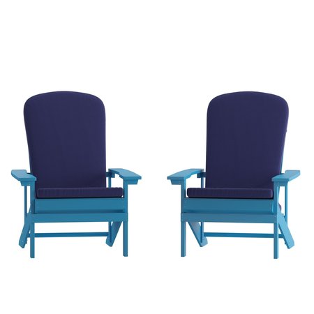 Flash Furniture Blue Adirondack Chairs with Blue Cushions, 2PK 2-JJ-C14501-CSNBL-BLU-GG